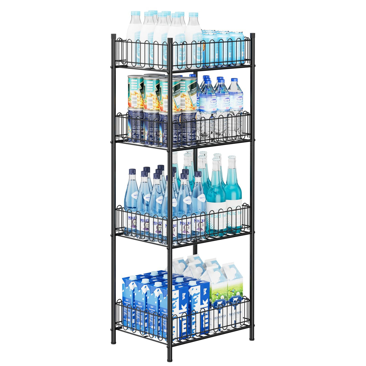 Organizador de botellas OYEAL con 4 niveles para mantener la despensa ordenada.