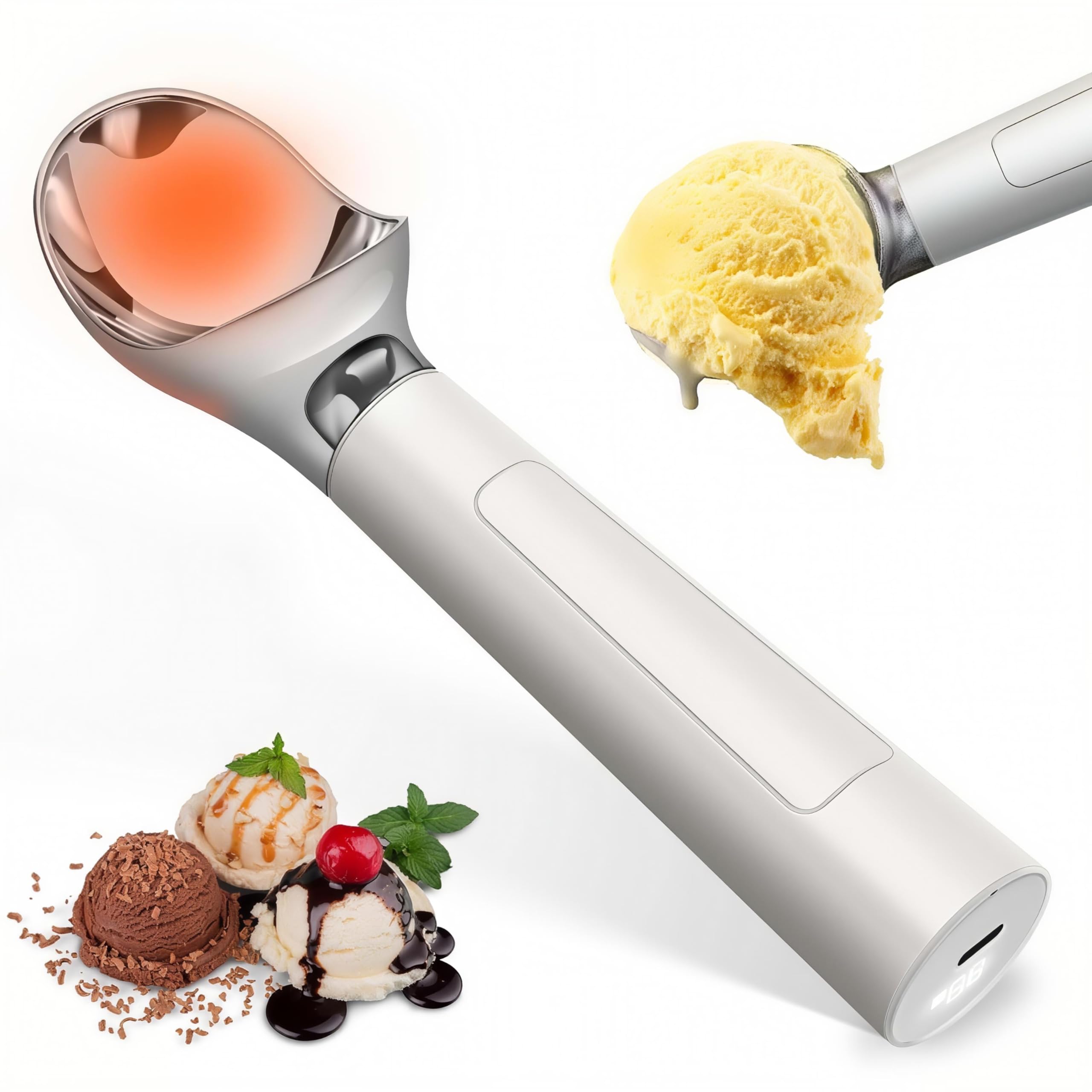 oyeftp cuchara de helado calentada con led para porciones suaves.