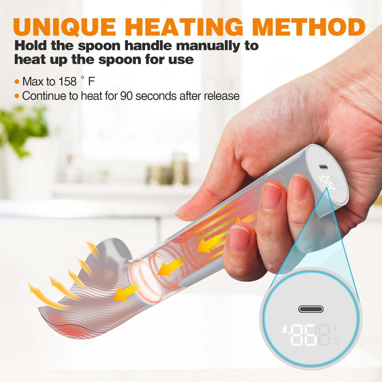 oyeftp cuchara helado con temperatura hasta 158°F y pantalla.