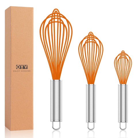 OYV batidor naranja de silicona, ideal para mezclar sin rayar sartenes antiadherentes.