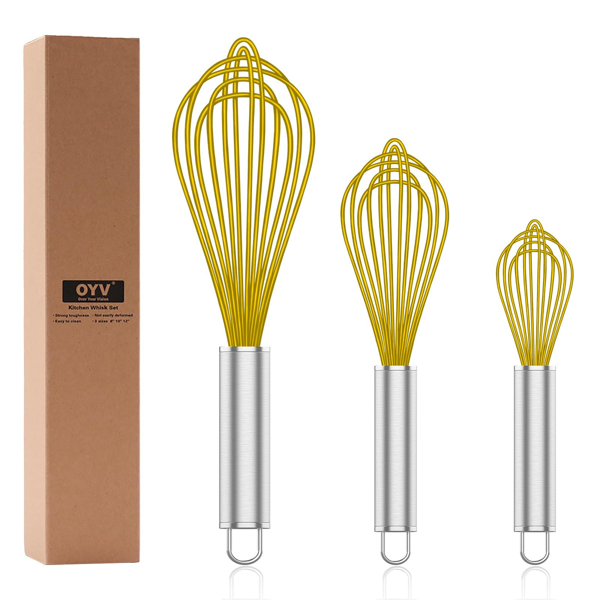OYV batidor de silicona amarillo con mango ergonómico, ideal para batir salsas sin rayar sartenes antiadherentes