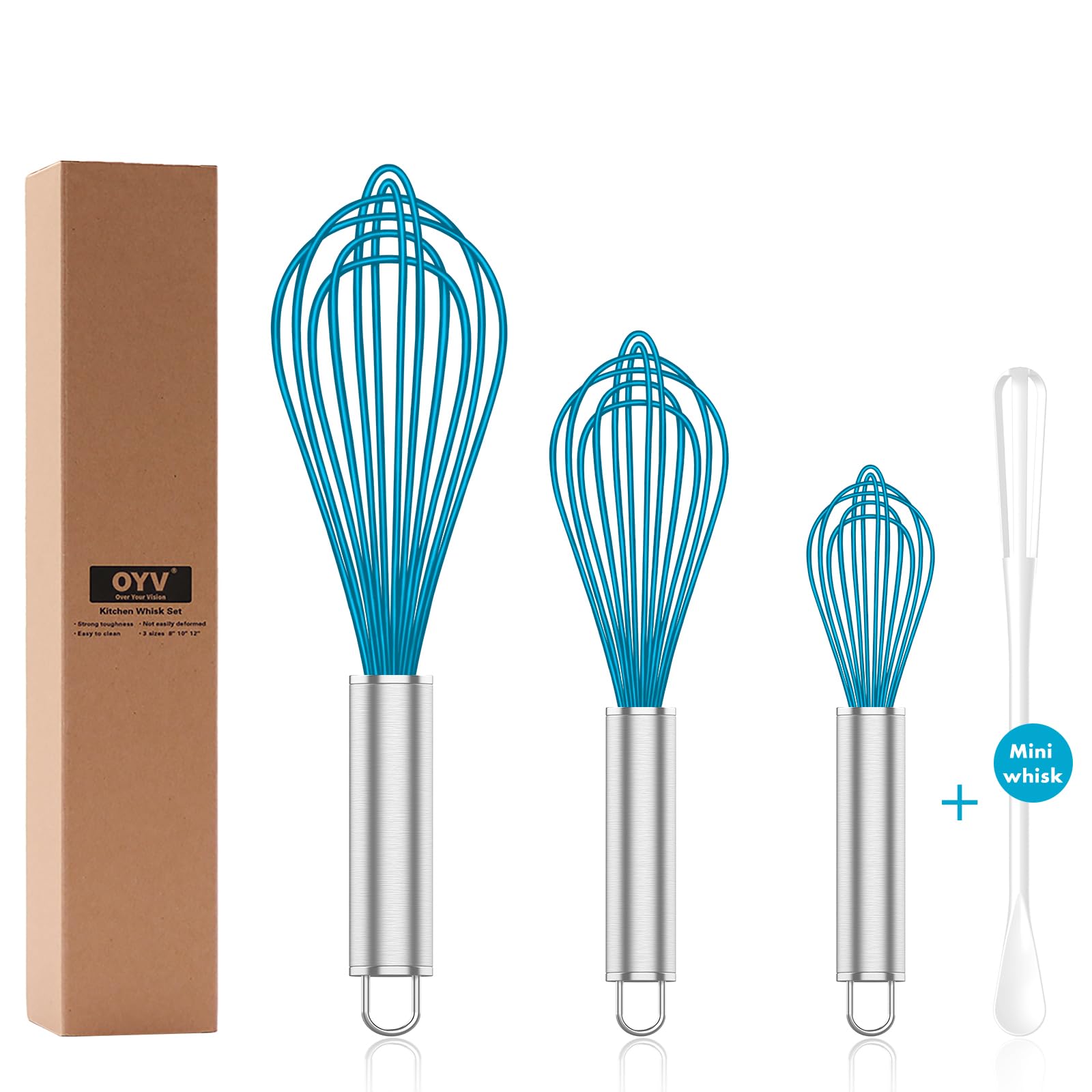 OYV batidor silicona azul, conjunto de 4, apto para sartenes antiadherentes.