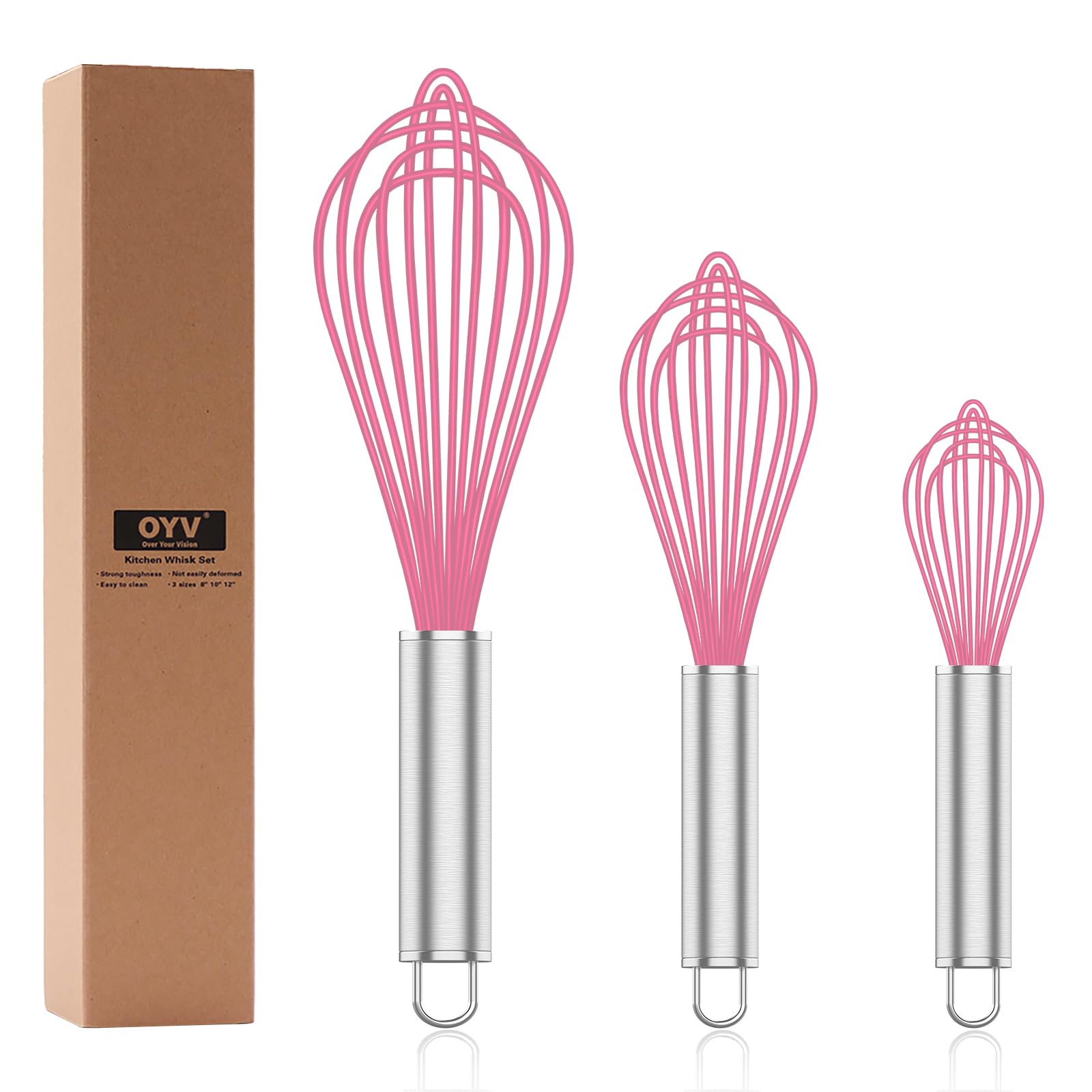 OYV batidor de silicona rosa para cocinar sin rayar ollas y sartenes.