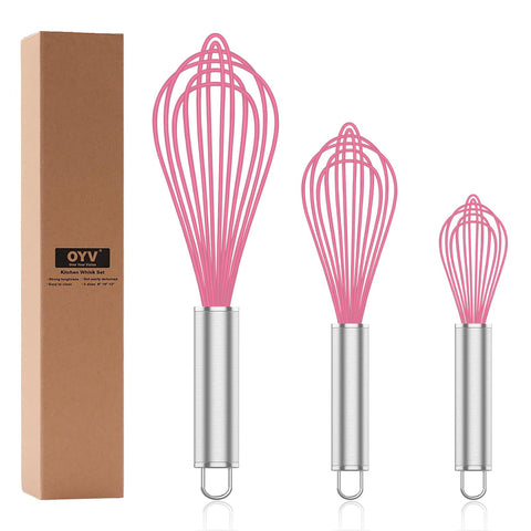 OYV batidor de silicona rosa para cocinar sin rayar ollas y sartenes.
