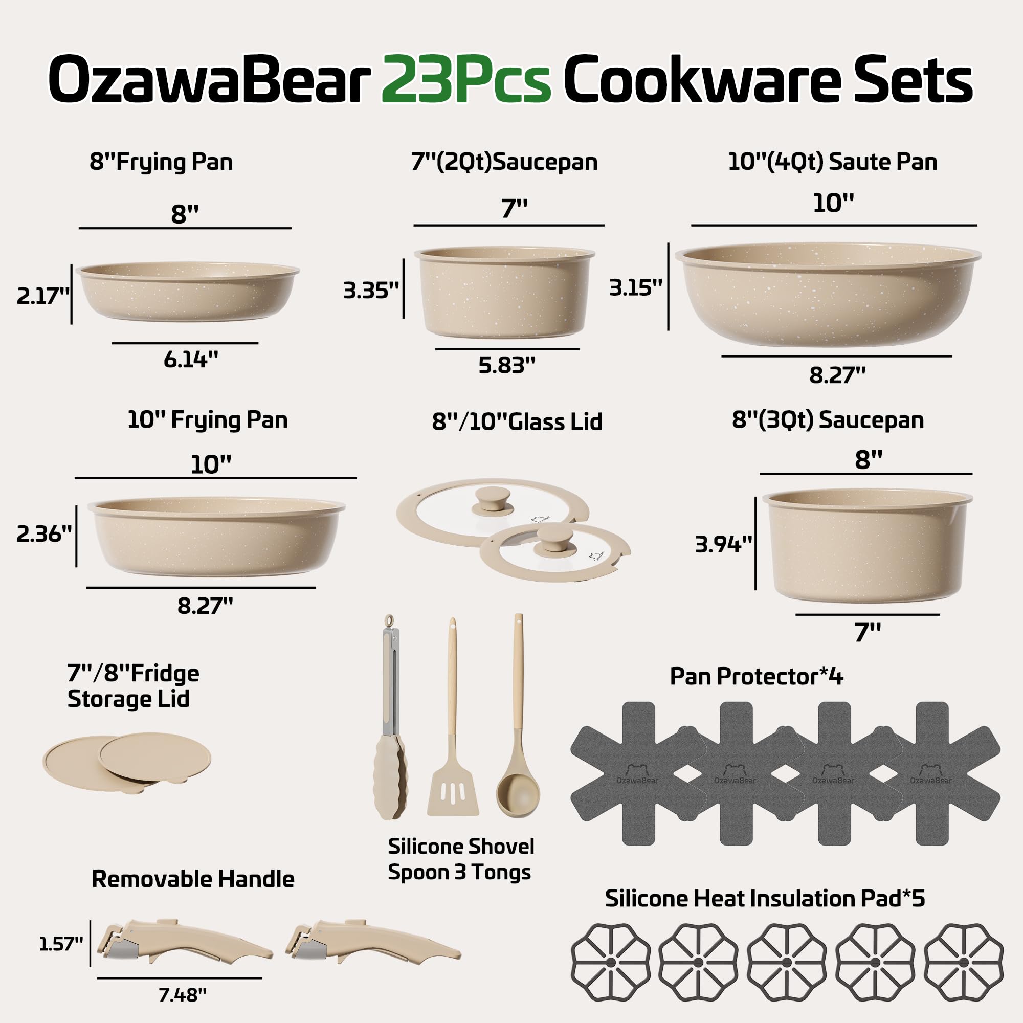 OzawaBear revestimiento ceramico interior-exterior libre de teflon para limpieza facil.
