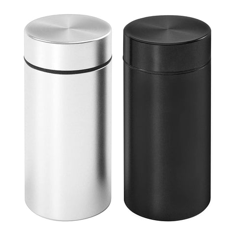 OZCHIN jarra de almacenamiento de aluminio 80ml con almacenamiento portátil y acabado plateado y negro.