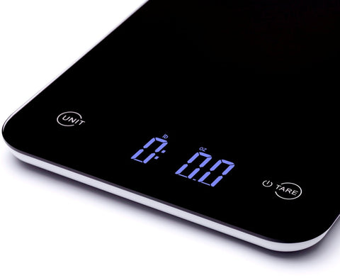 Ozeri Touch con panel LCD claro facilita lecturas precisas desde cualquier ángulo.