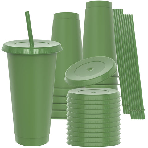 OZMOJOO 24 onzas con tapa y pajilla, ideal para viajes, color verde claro.