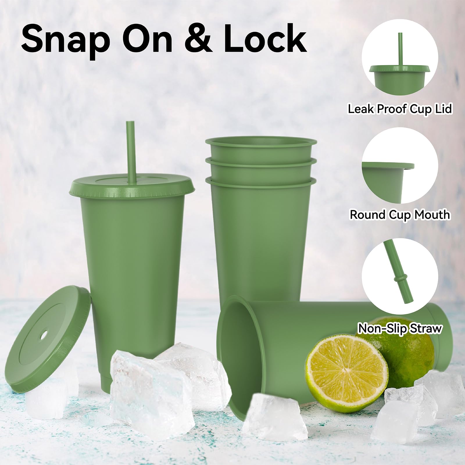 OZMOJOO tazas apilables 24 onzas, ahorro de espacio, color verde claro.