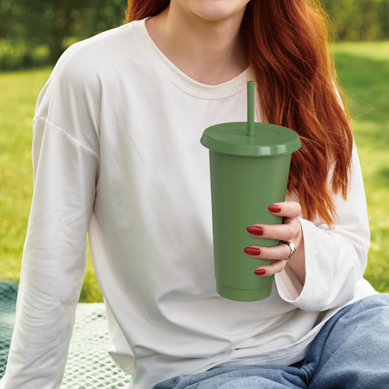 OZMOJOO vaso para camping 24 onzas, resistente y reutilizable, verde claro.