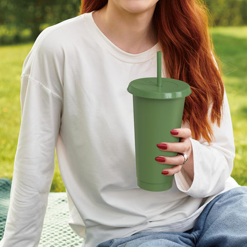 OZMOJOO vaso para camping 24 onzas, resistente y reutilizable, verde claro.