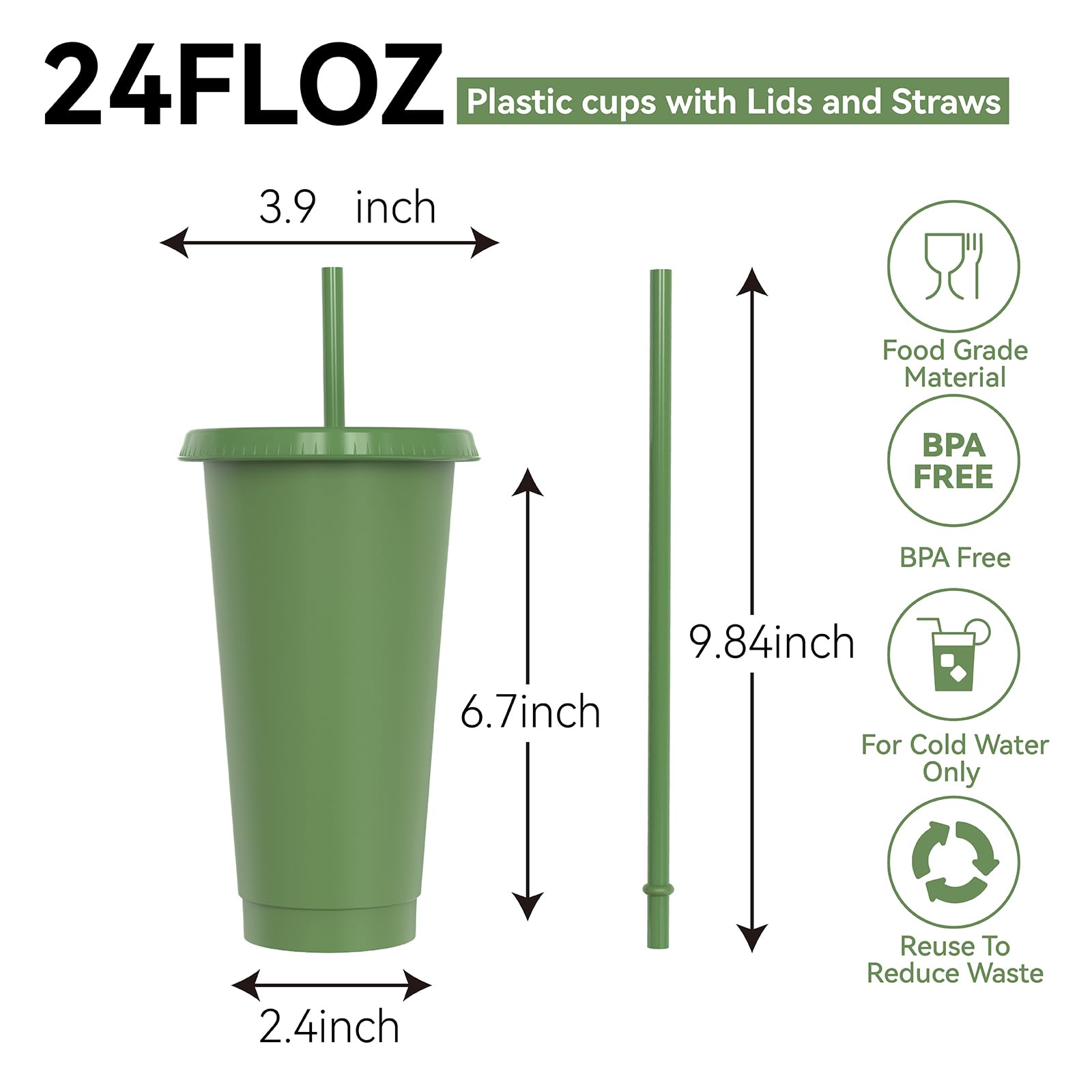 OZMOJOO tazas con tapa hermética, aptas para bebidas frías, verde claro.