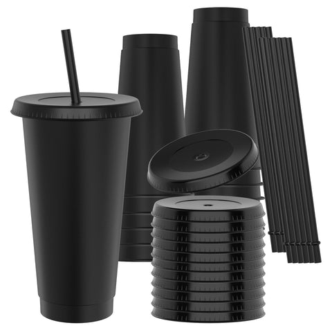 Vaso OZMOJOO 24 oz con tapa y pajita, ideal para bebidas frías sin derrames.
