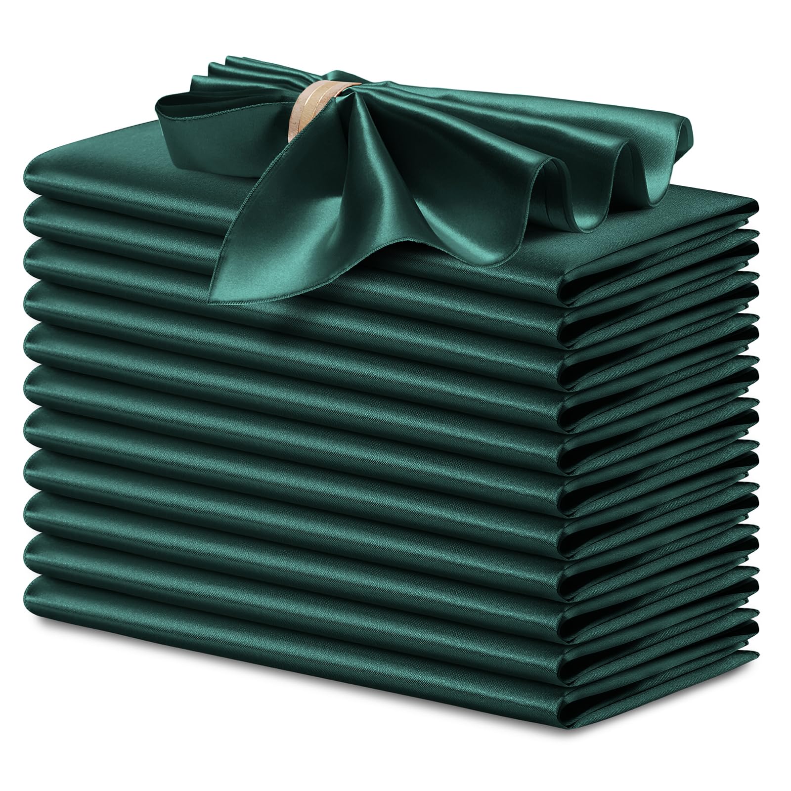 Servilleta satinada verde de P Pothuiny, 17x17 pulgadas, suave y elegante para mesas formales.