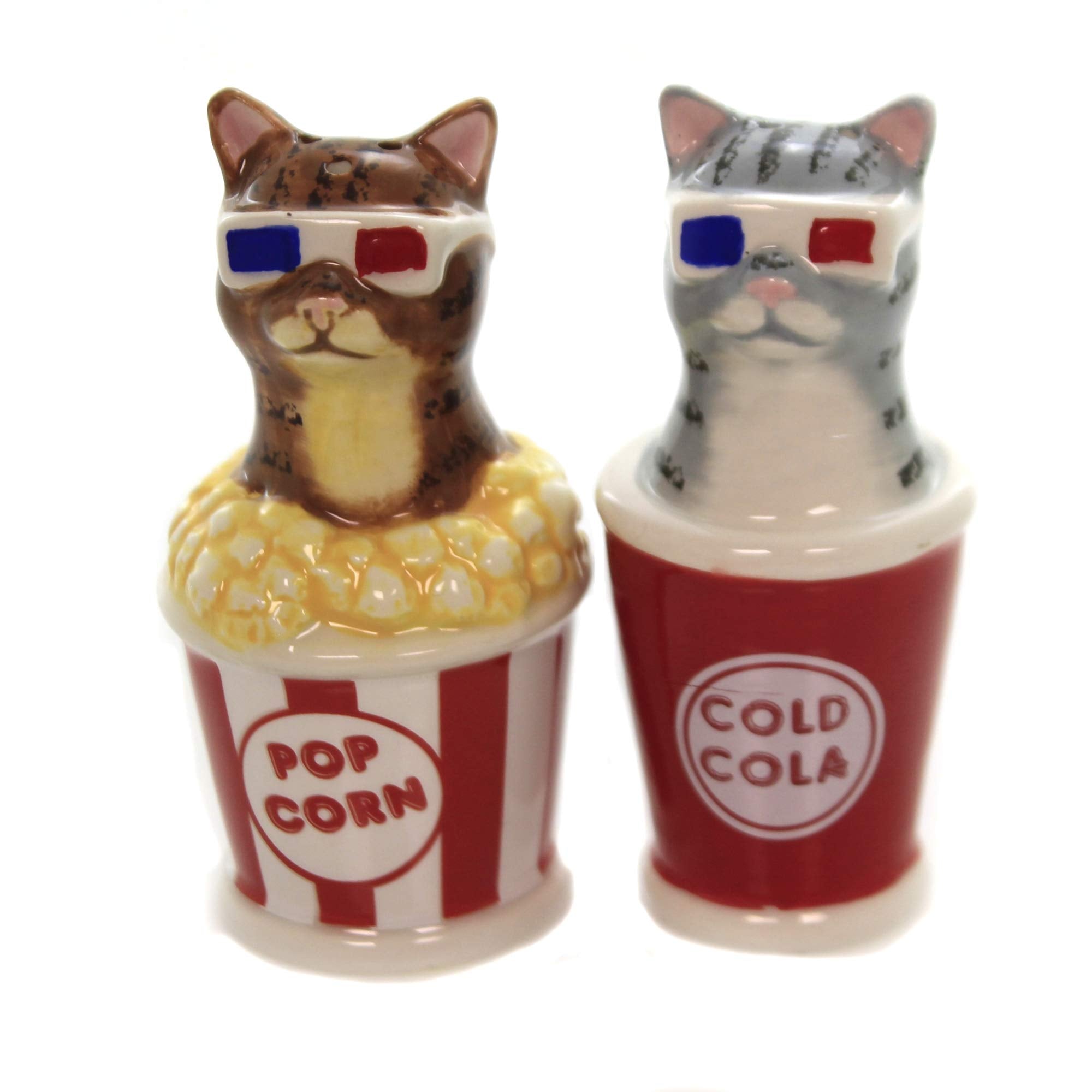 Pacific Giftware Gatos con gafas 3D, salero y pimentero para cine en casa