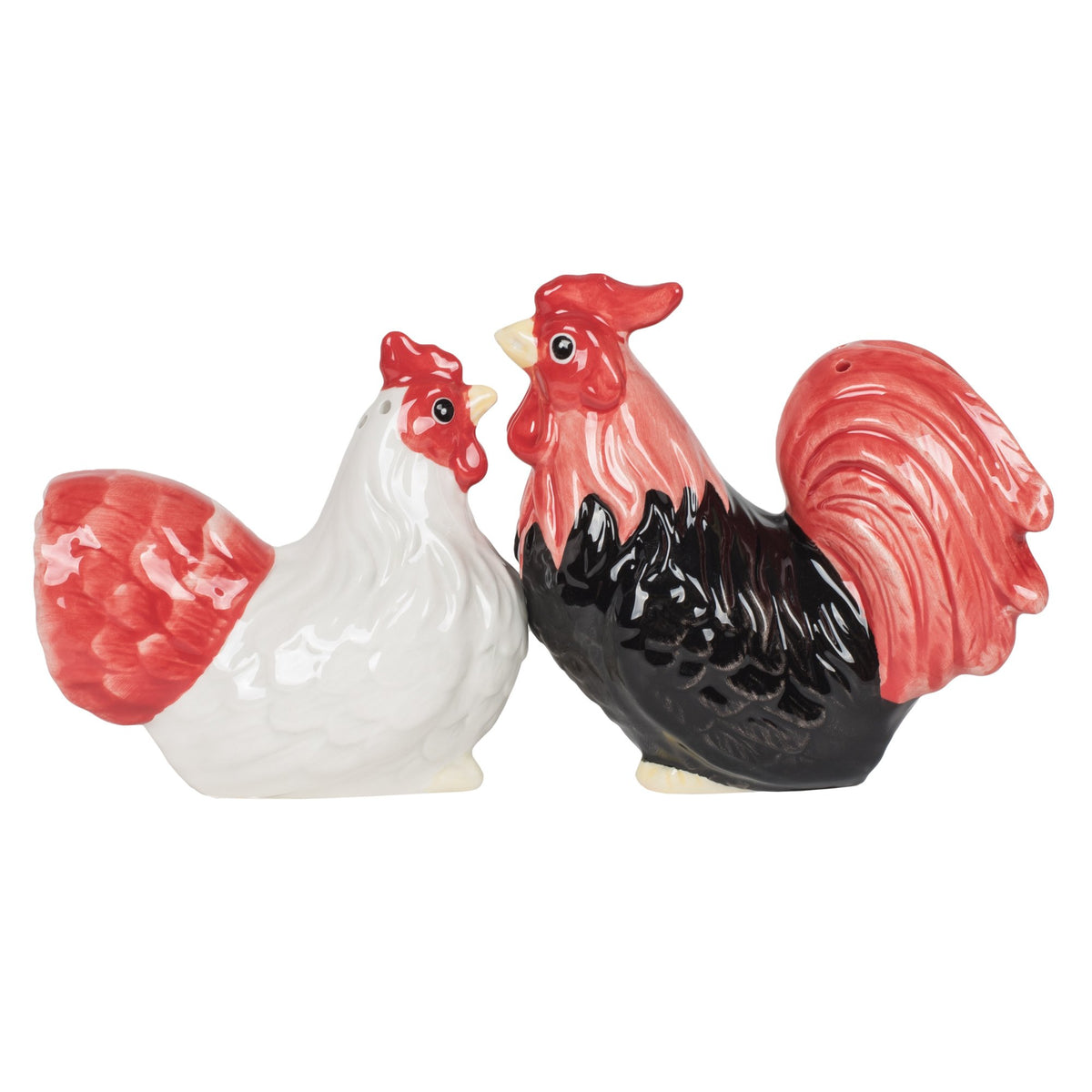 Pacific Giftware: salero y pimentero cerámico con gallo y gallina, acabado pintado a mano
