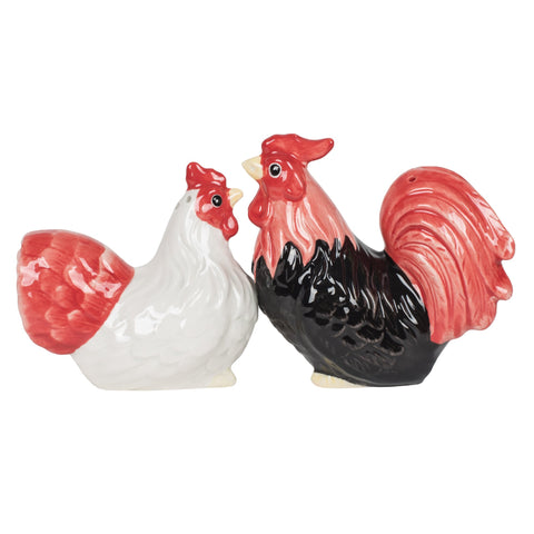 Pacific Giftware: salero y pimentero cerámico con gallo y gallina, acabado pintado a mano