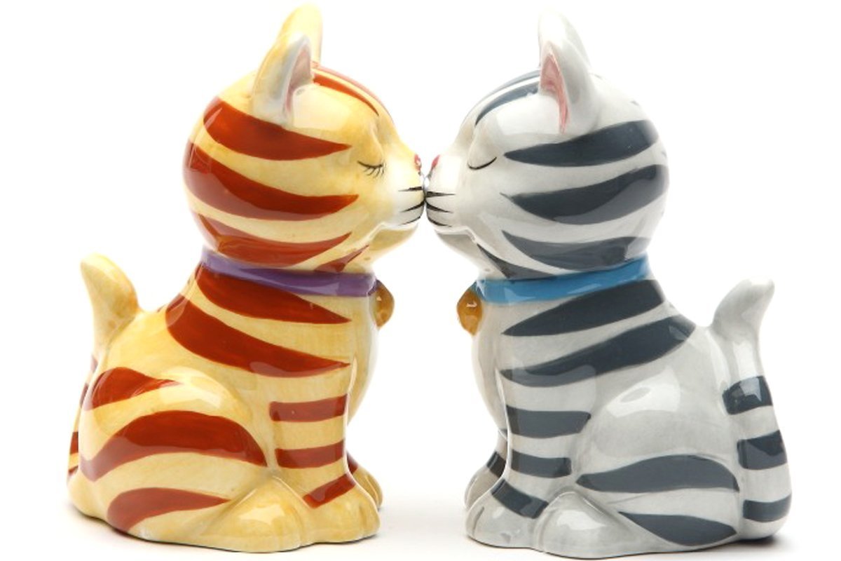 Pacific Giftware gatitos rayados, saleros y pimientos magnéticos para la mesa