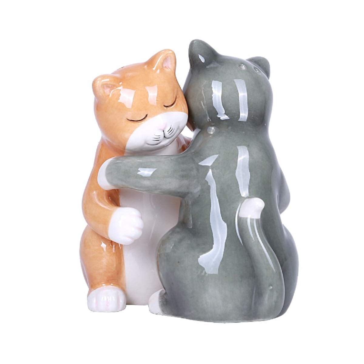 Pacific Giftware Gatos abrazados, salero y pimentero cerámicos magnéticos para decorar y condimentar