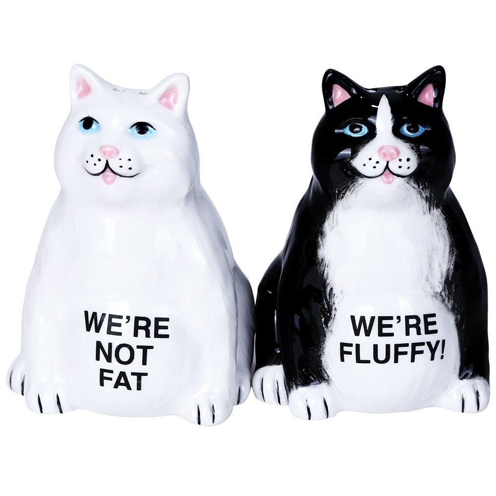 Pacific Giftware set de sal y pimienta en cerámica con gatos fofos, útil como adorno práctico.