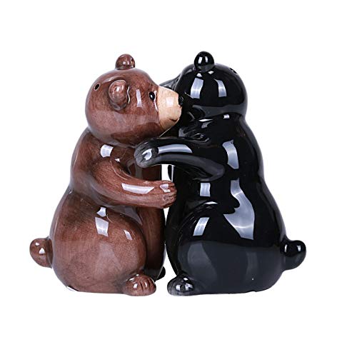 Pacific Giftware Osos Abrazadores: salero y pimentero magnéticos de cerámica para mesa decorativa.