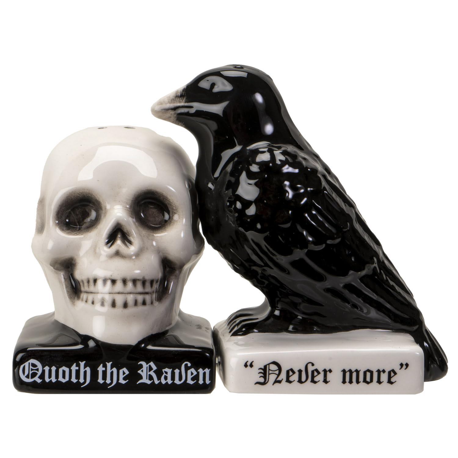 Conjunto Quoth The Raven de Pacific Giftware, salero y pimienta listos para regalo.