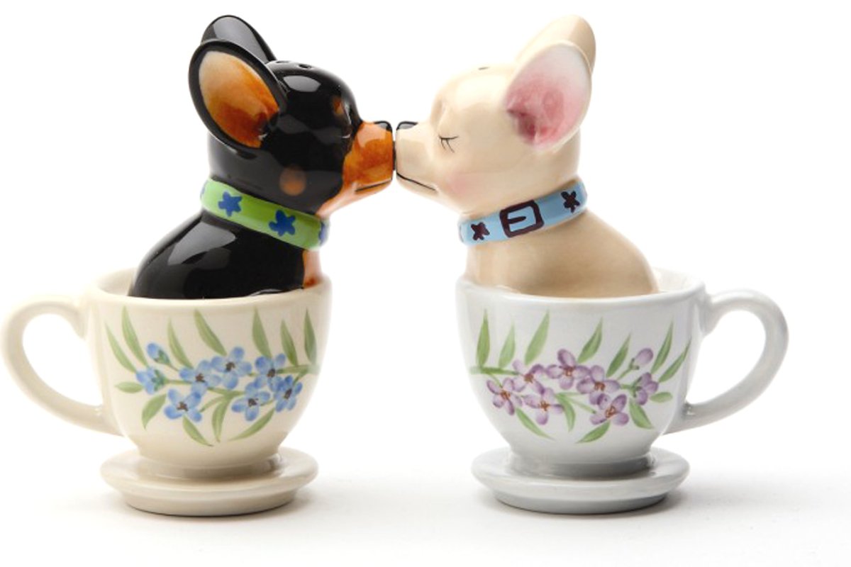 Pacific Giftware Tea Cup Pups, conjunto magnético de sal y pimienta, ideal para mesa decorativa