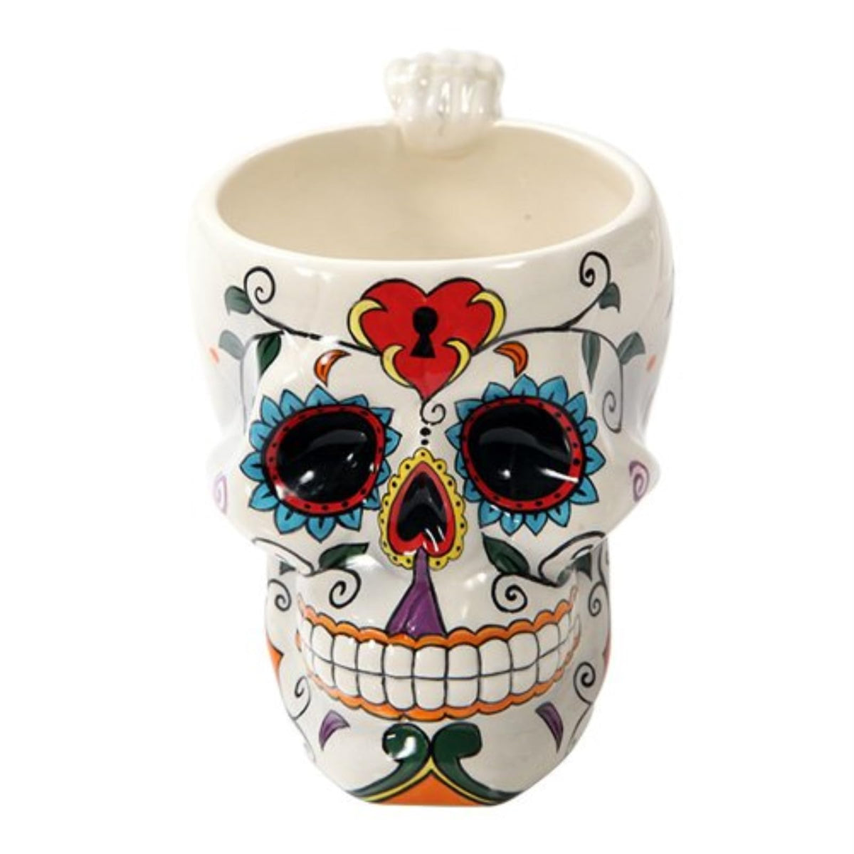 Taza Pacific Giftware con calavera tribal blanca, ideal para comenzar el día con café