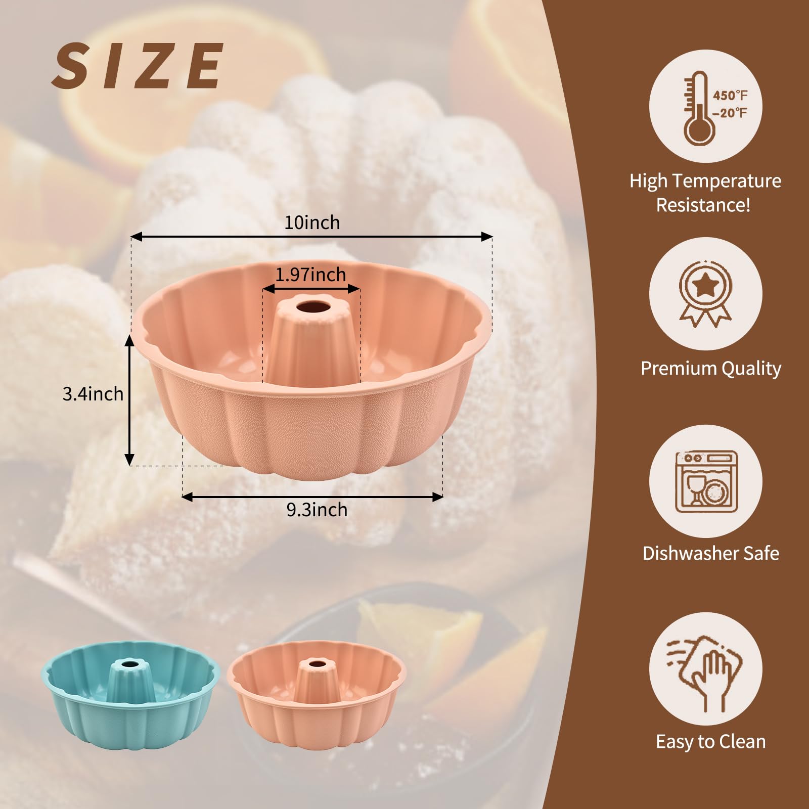PADELE bandeja de pastel de silicona 10 pulgadas, antiadherente para desmoldar sin esfuerzo.