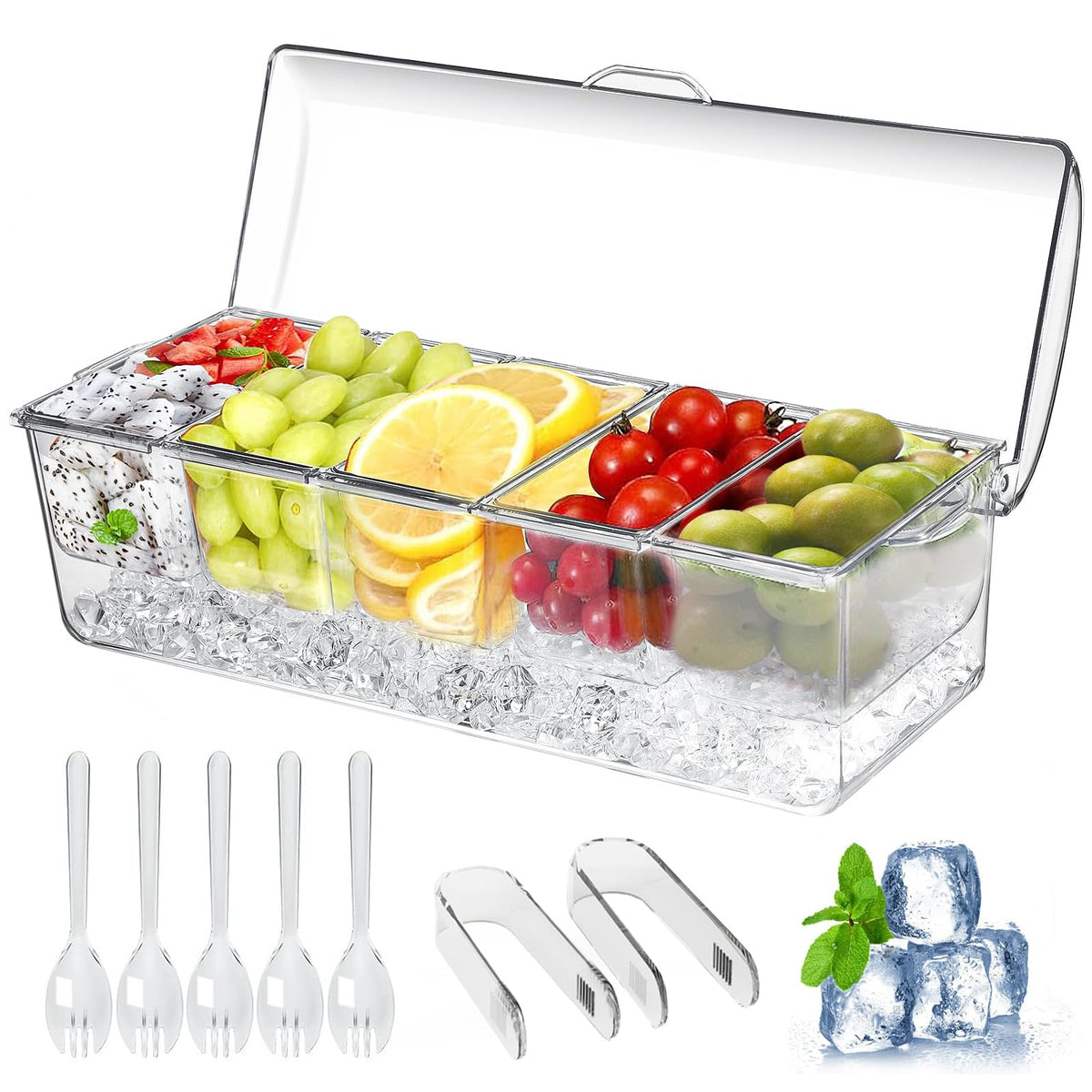 PADELE caddy condimentos frío con hielo mantiene salsas y verduras frescas.