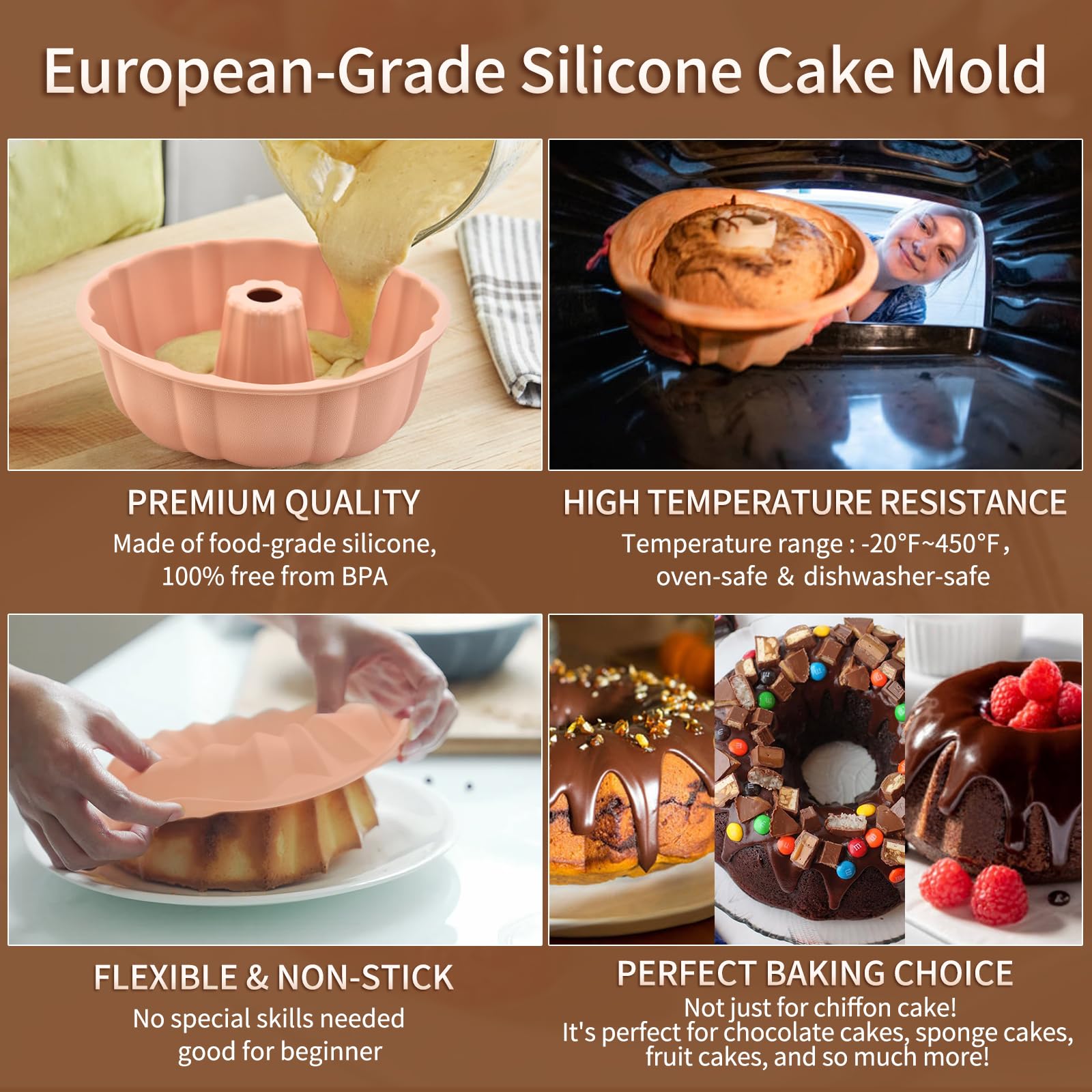 PADELE molde silicona para hornear pasteles de 10 pulgadas, limpieza rápida y cómoda