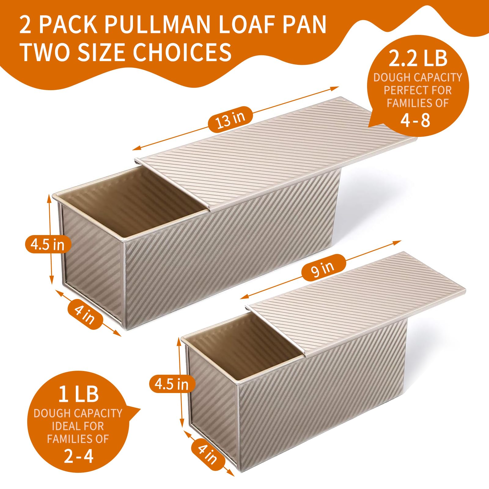 PADELE pan mini Pullman 9x4 con tapa, porciones prácticas