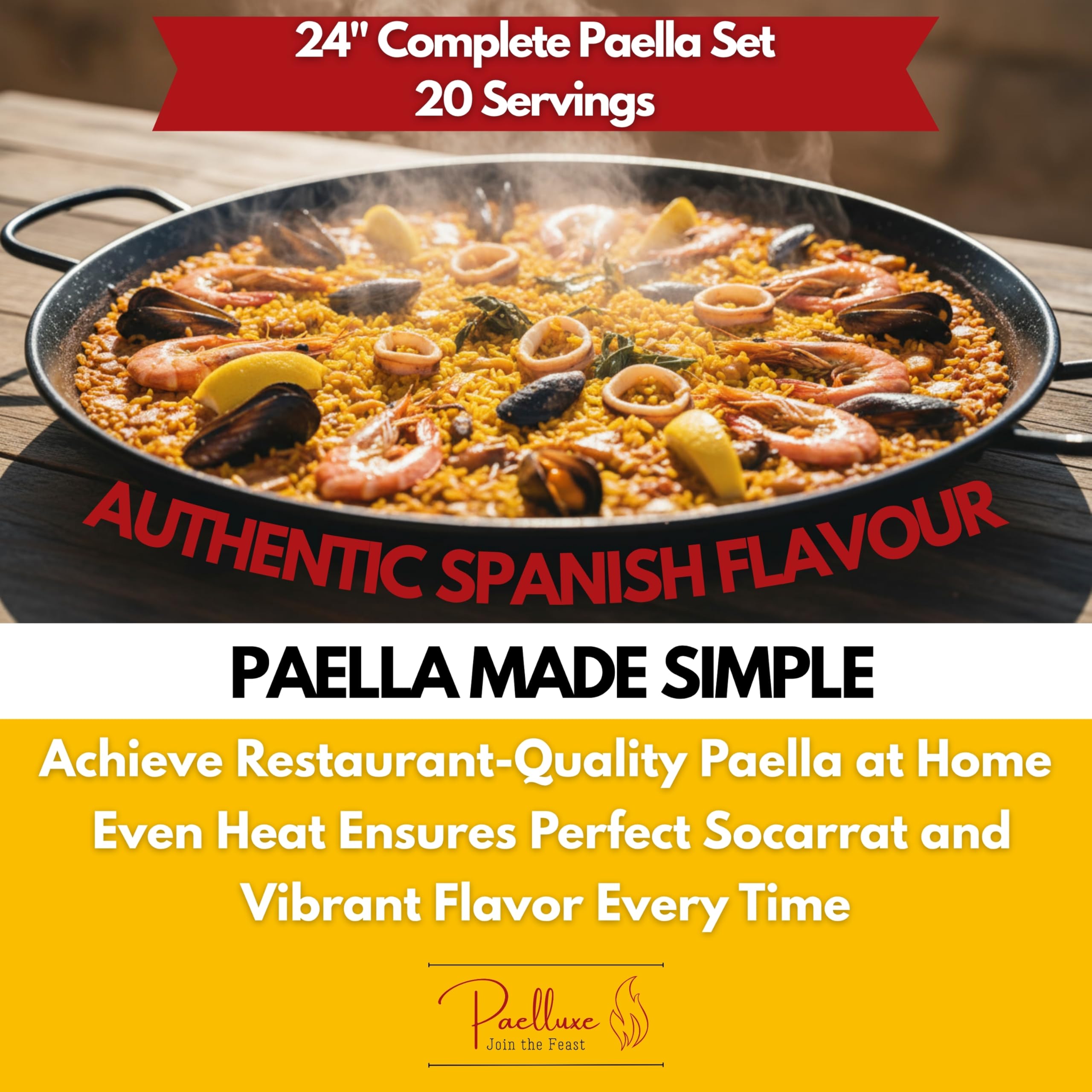 Paelluxe doble quemador 14 kW, calor potente para paellas grandes.