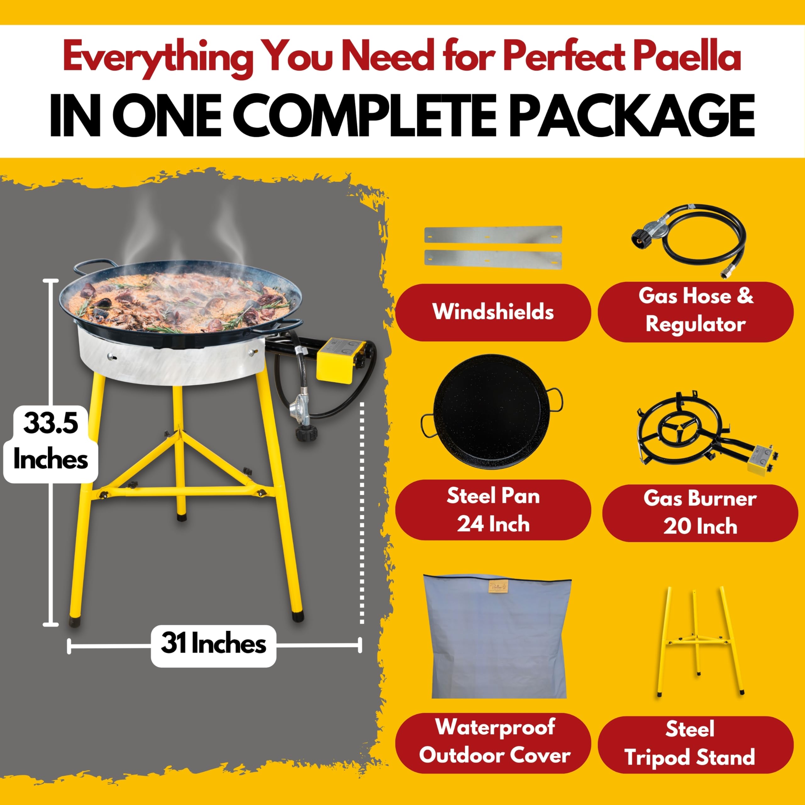 Paelluxe soporte para paella robusto, base duradera para uso al aire libre.