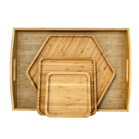 PAFREWOG Bandeja rectangular de bambú con asas para servir aperitivos con estilo.