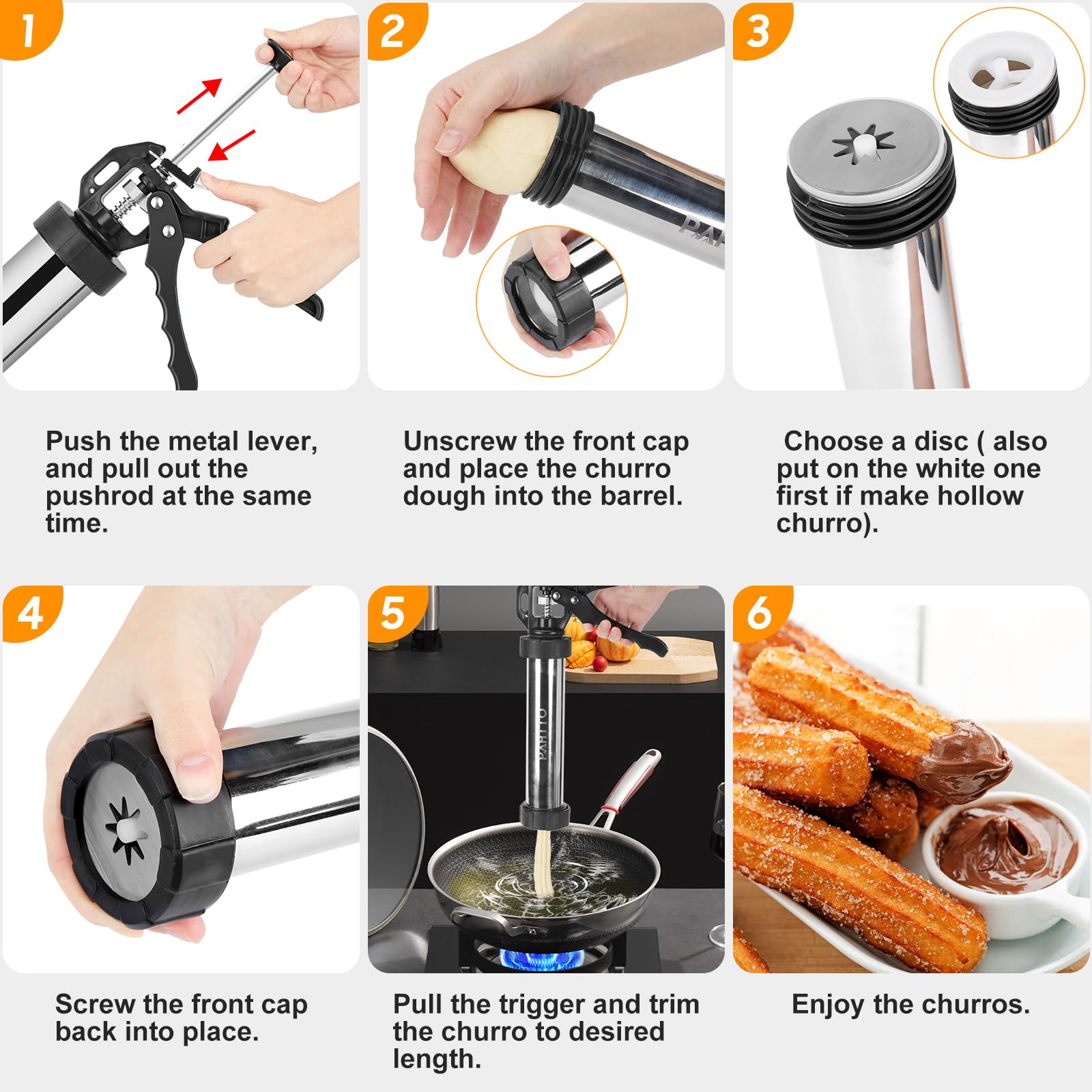 PAHTTO Boquillas acero, 7 formas para churros y rellenos creativos.