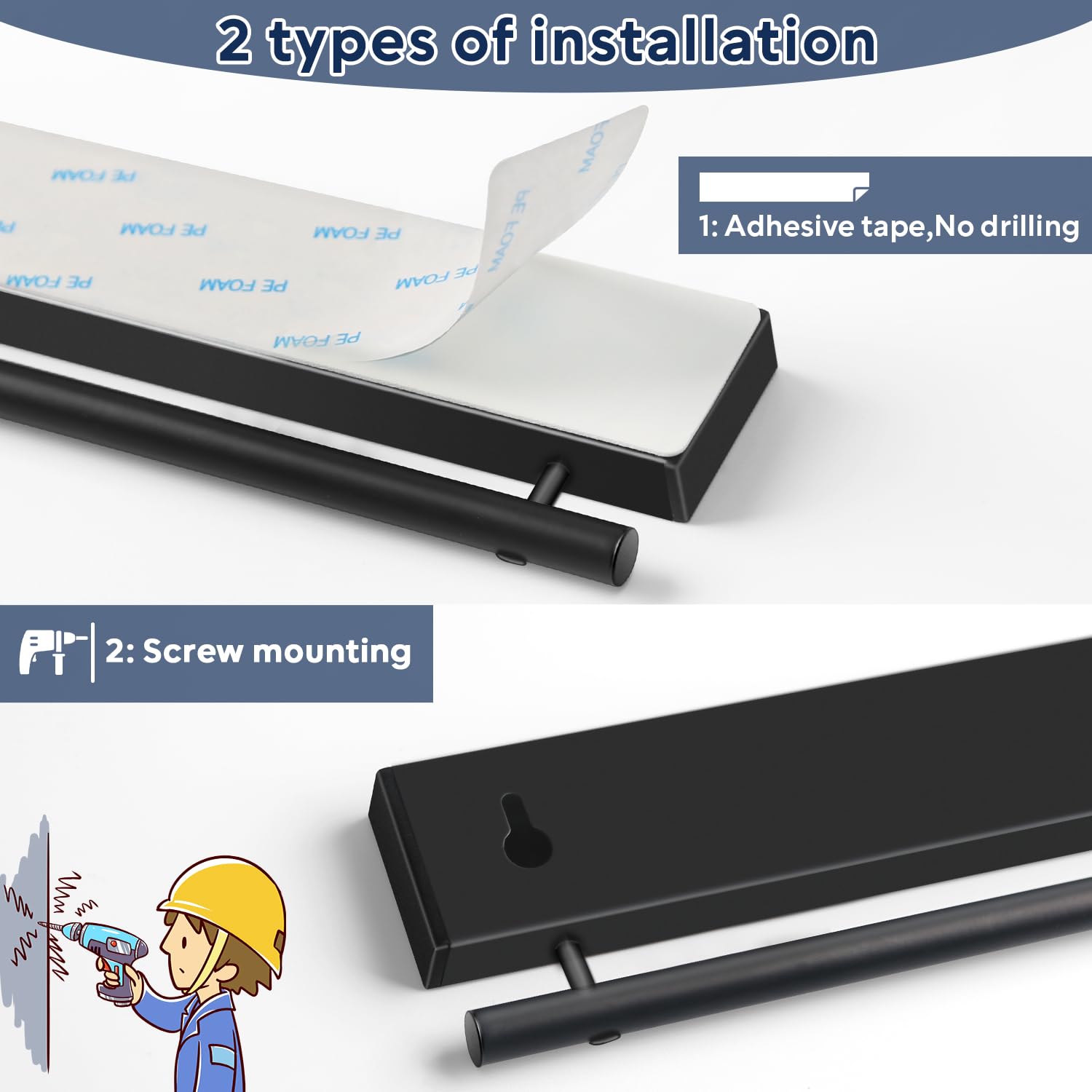 Pailexin instalación con tornillos o cinta adhesiva.