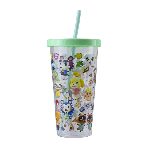 Vaso plástico Paladone Animal Crossing con pajita para bebidas frías y refrescantes