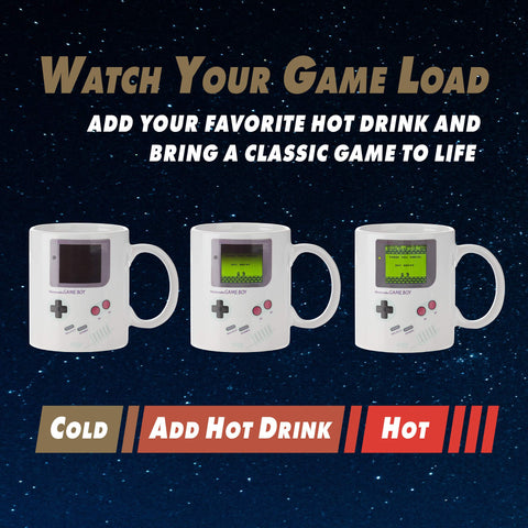 Paladone Gameboy: detalle de la pantalla que muestra el juego al verter bebida caliente