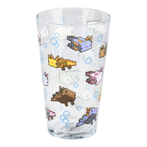 Paladone Minecraft Axolotl Vaso de vidrio, colores vibrantes, añade toque lúdico a tu mesa.