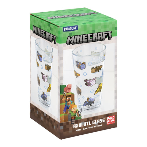 Paladone Minecraft Axolotl Vaso de vidrio, ideal en oficina o casa para agua o zumos.