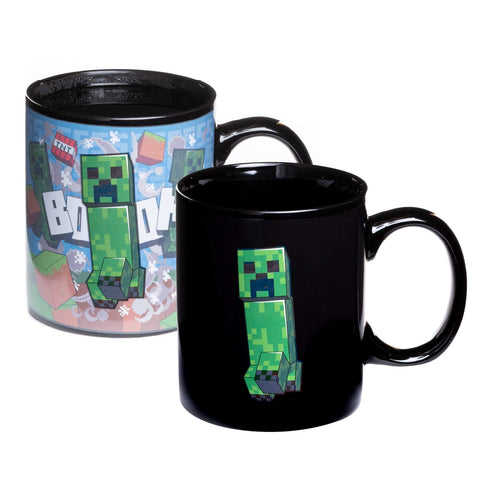 Paladone Minecraft Creeper taza cambio calor, revela escena TNT con bebida caliente.