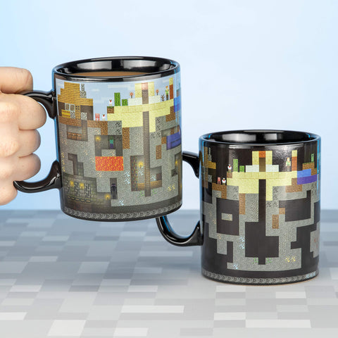 Paladone Minecraft XL, detalle de cambio de color con calor, mostrando monstruos y lava.