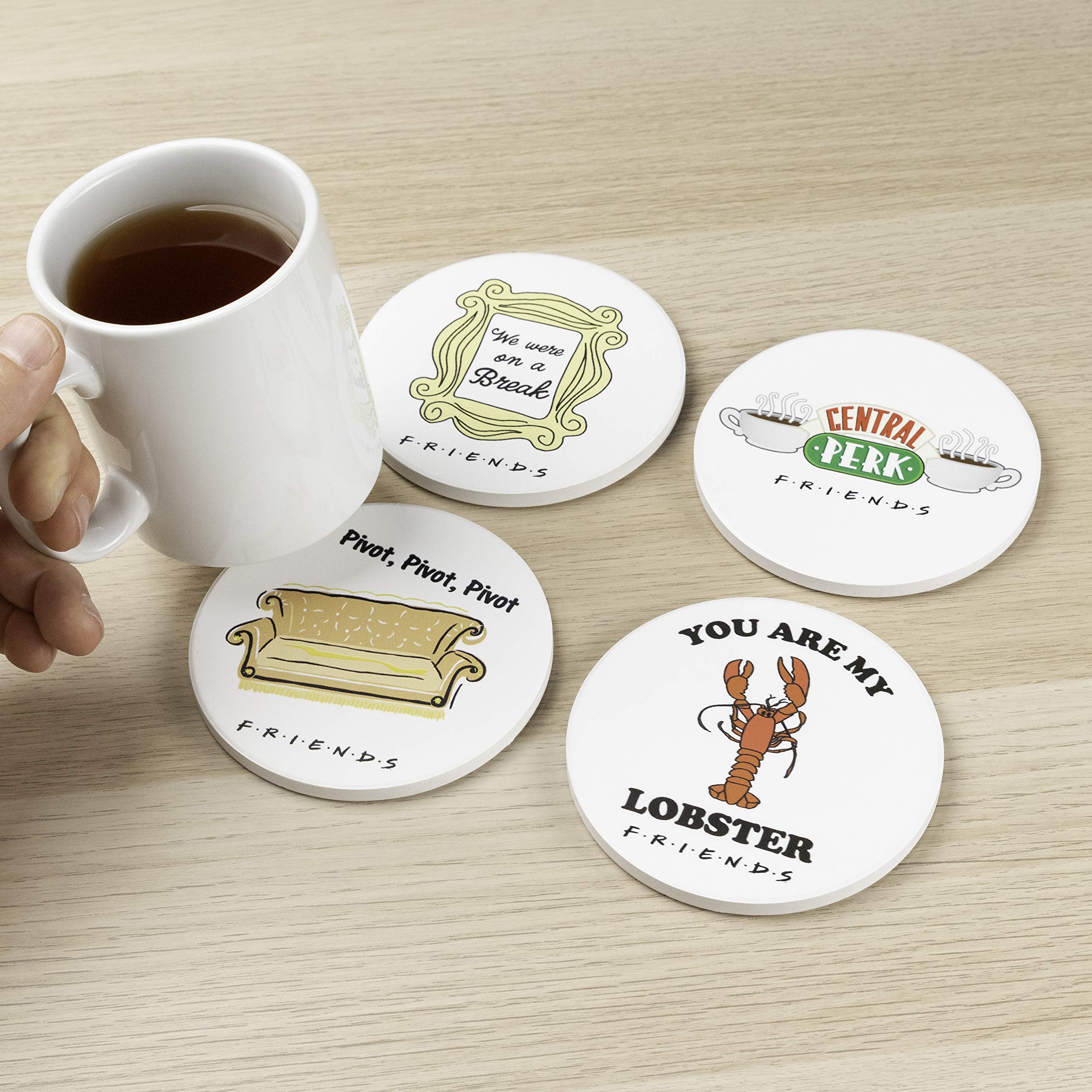 Posavasos Paladone con frases de Friends, diseño temático para evitar manchas.