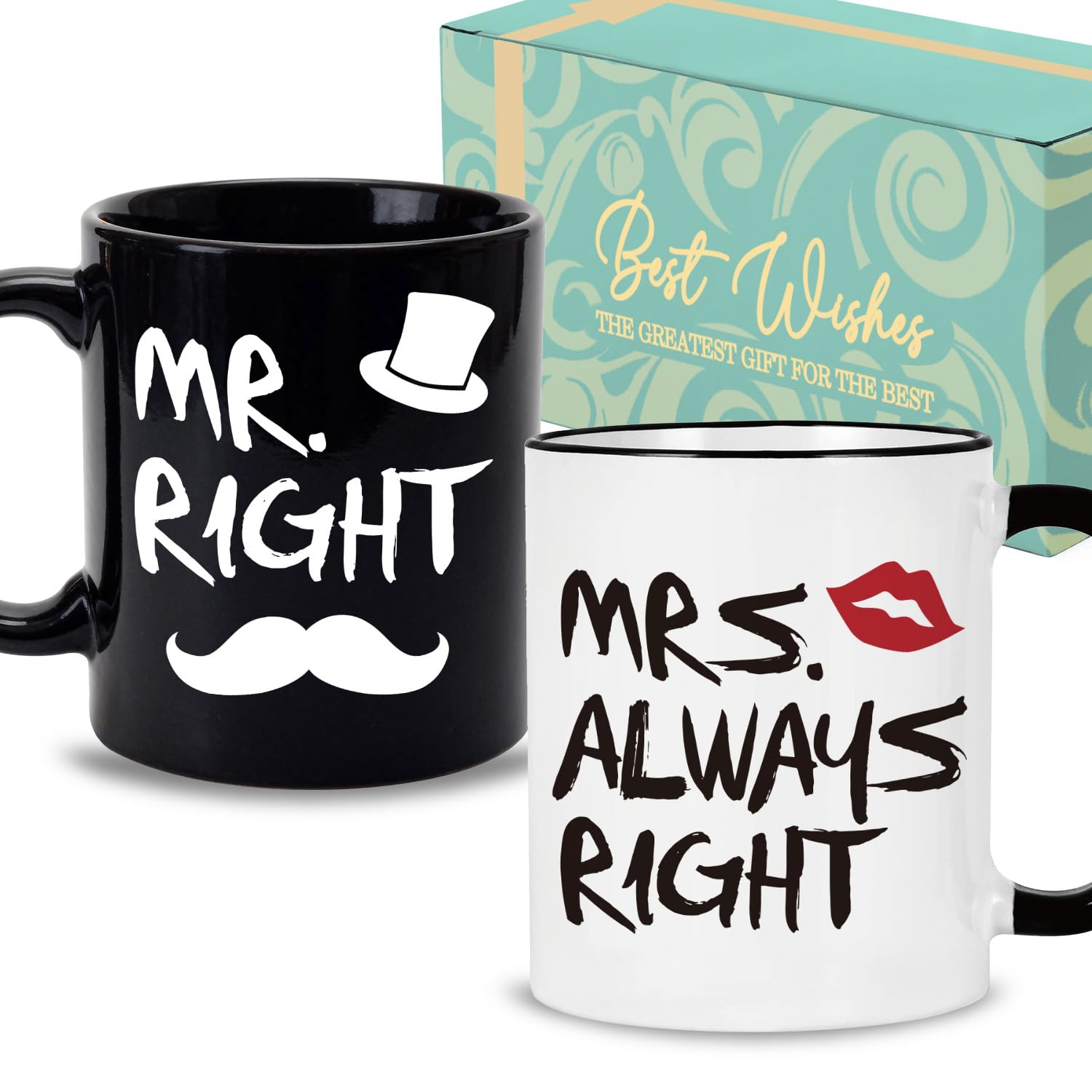 Palasarkaaa, pareja de tazas Mr Right y Mrs Always Right, ideal para desayunos con humor.