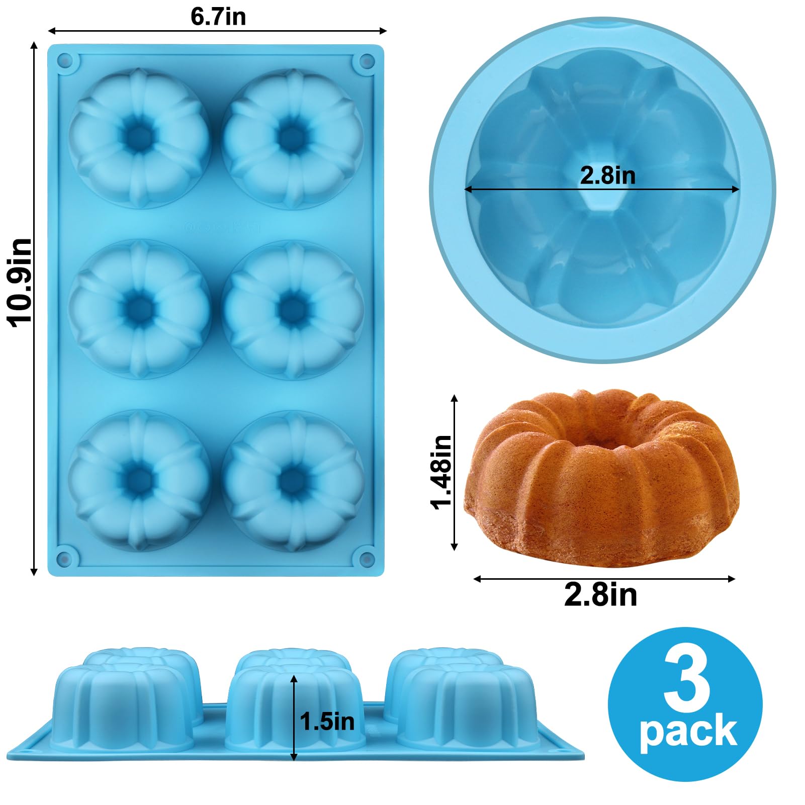 Palksky molde silicona mini Bundt, fácil limpieza y lavavajillas.