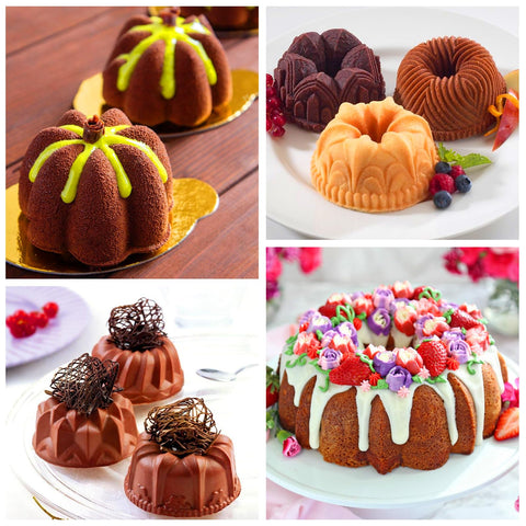 Palksky molde silicona mini Bundt, estabilidad al hornear sobre bandeja.
