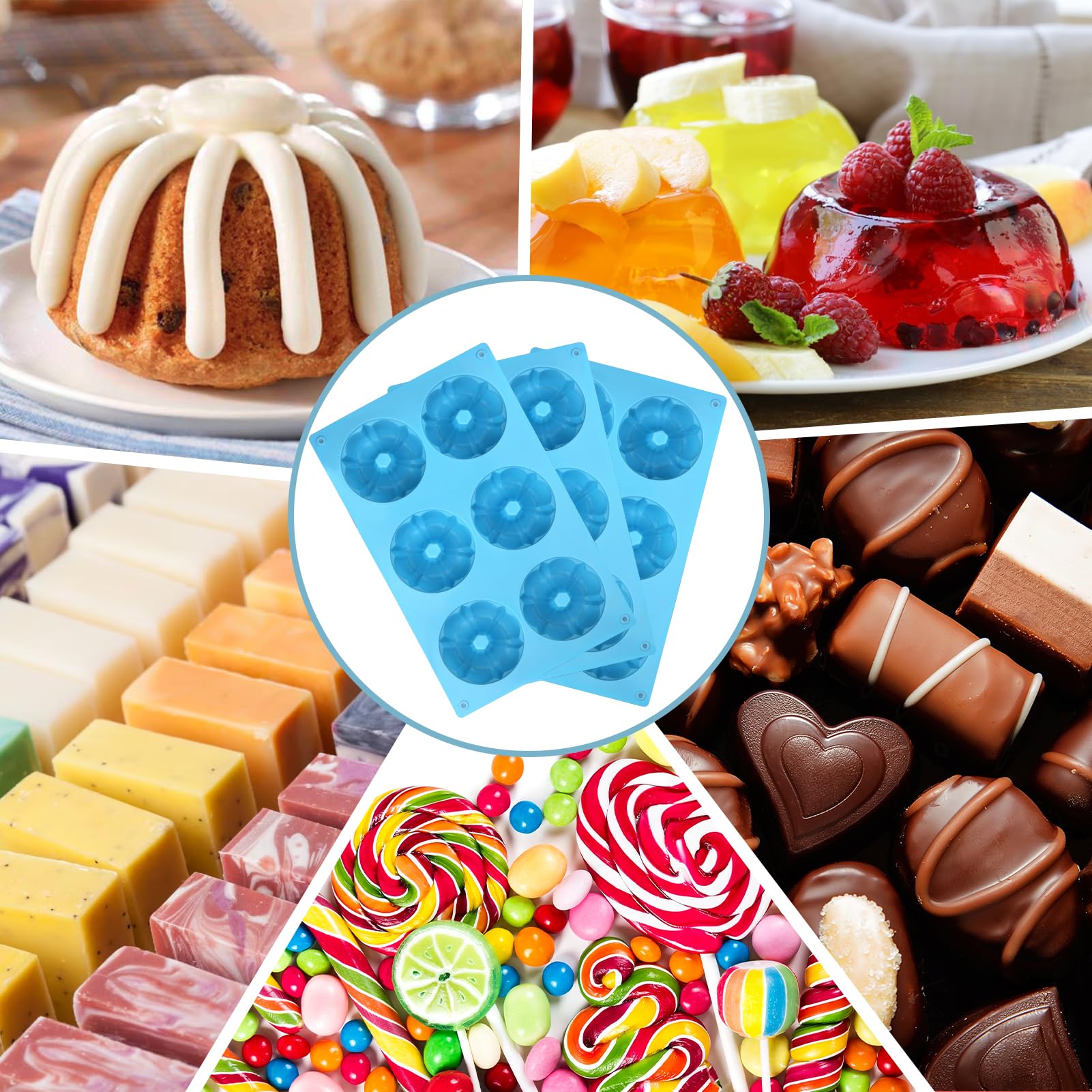 Palksky molde silicona mini Bundt, multiuso para postres y manualidades culinarias.