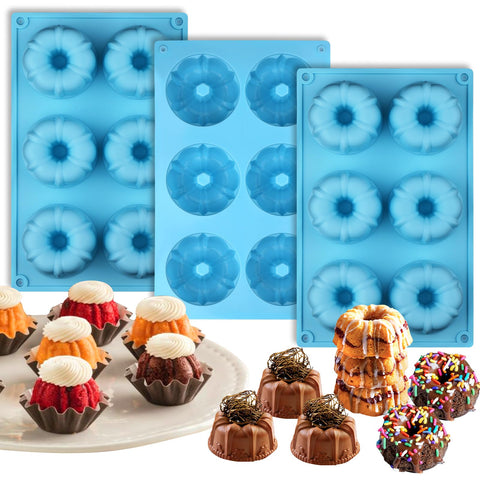 Palksky molde silicona mini Bundt, 6 cavidades, horneado uniforme para porciones individuales.