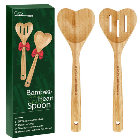 PAMASE cuchara corazón de bambú, enfoque romántico para cocinar y servir.